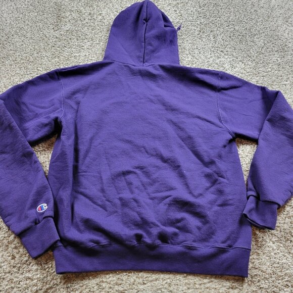 Champion Hoodie Men’s Medium Purple Spellout Logo Graphic Drawstring Pullover - Picture 6 of 7